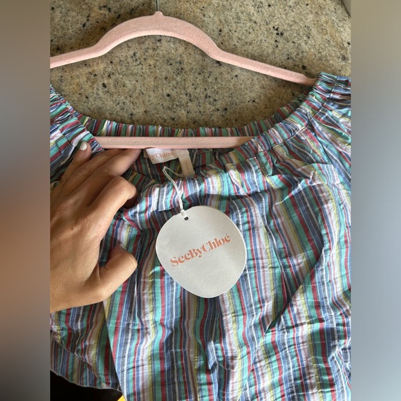 See by Chloe Off the Shoulder Striped Linen Top - Picture 3 of 8